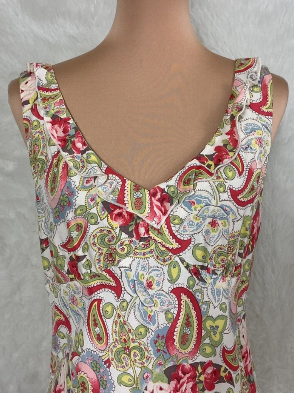 Vintage 90s 00s Cabi Sleeveless Ruffle Roses Floral Paisley Midi Dress 6 - Picture 2 of 7